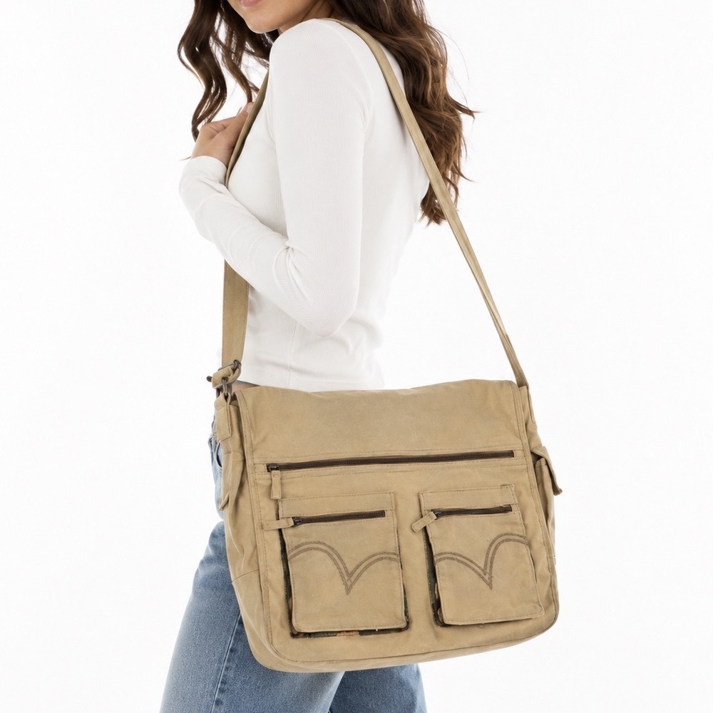 Levi's Vintage Y2K Khaki Canvas Messenger Utility Crossbody Laptop Bag Unisex